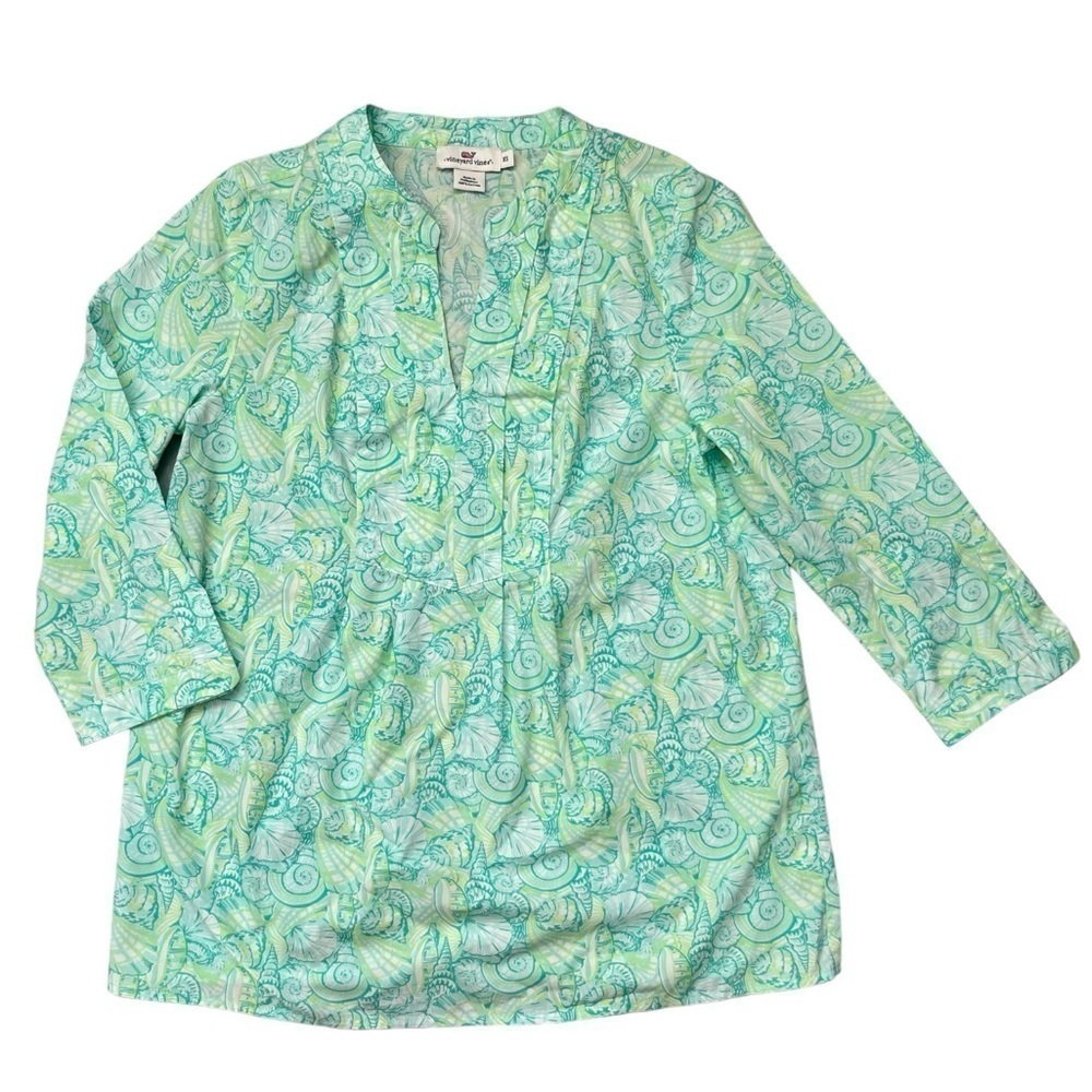 Vineyard Vines capri blue shells allover print beach theme tunic blouse